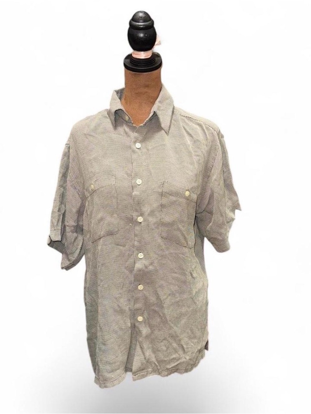 Men's Short-Sleeve Button-Up Shirt in Light Gray Vintage Medium Japs